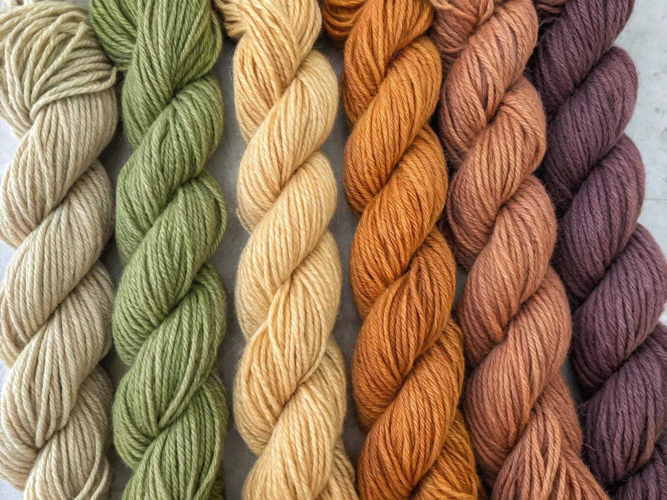 Växtfärgade garner i olika nyanser
